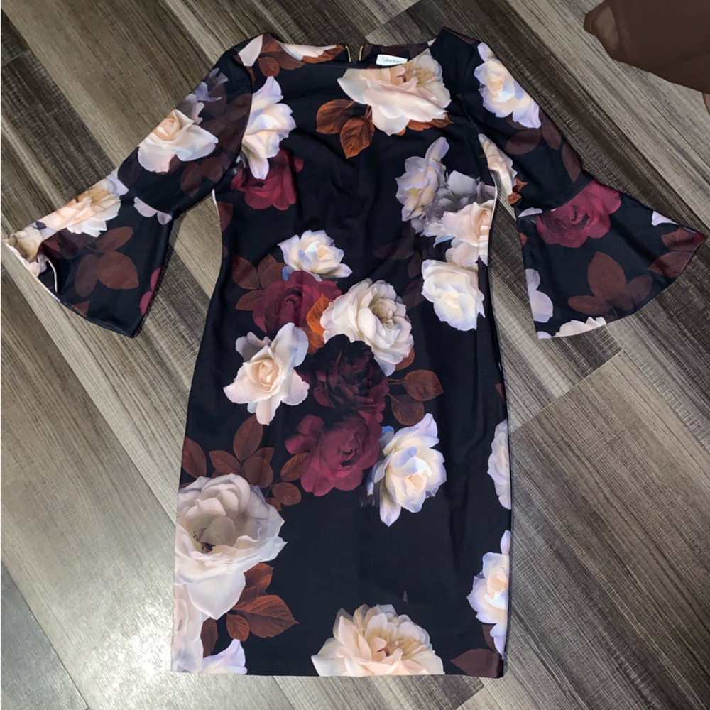 Calvin Klein Black Floral Long Sleeve Dress - Picture 14 of 14